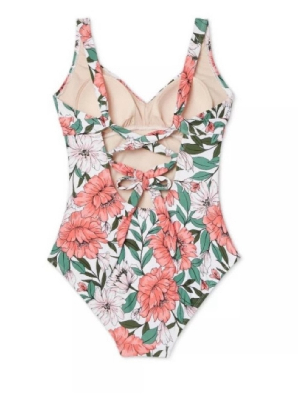 Kona Sol Twist Front One-Piece Swimsuit, Pink Coral White, NWT, Size M (8-10) - Picture 4 of 5